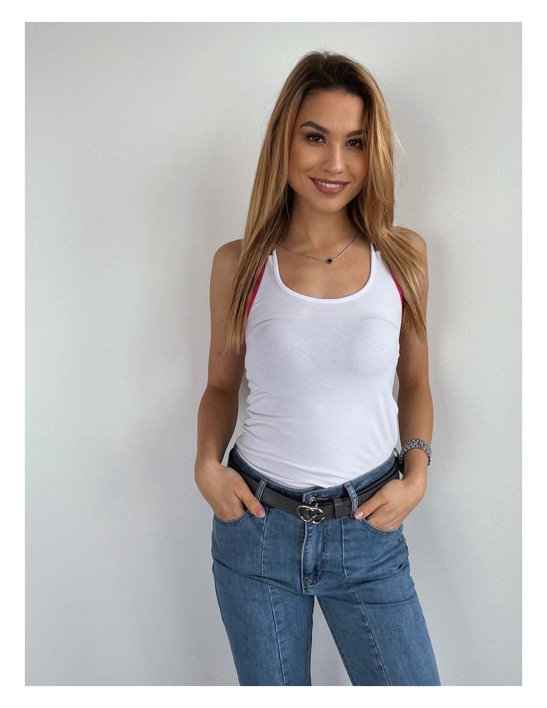 Summer top with thin straps, white 9949 - Online store - Boutique